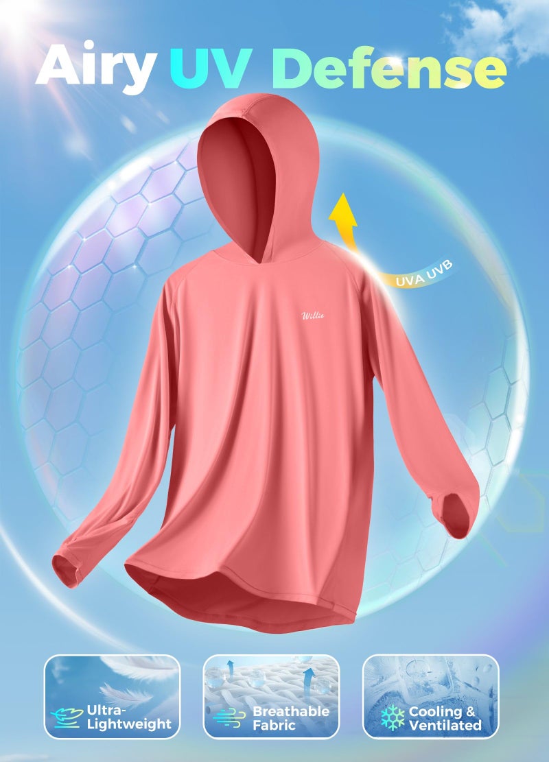 Willit Women's UPF 50+ Sun Protection Hoodie SPF Shirt Long Sleeve Hiking Fishing Outdoor Shirt Lightweight Hoodie Pink L - Image 5